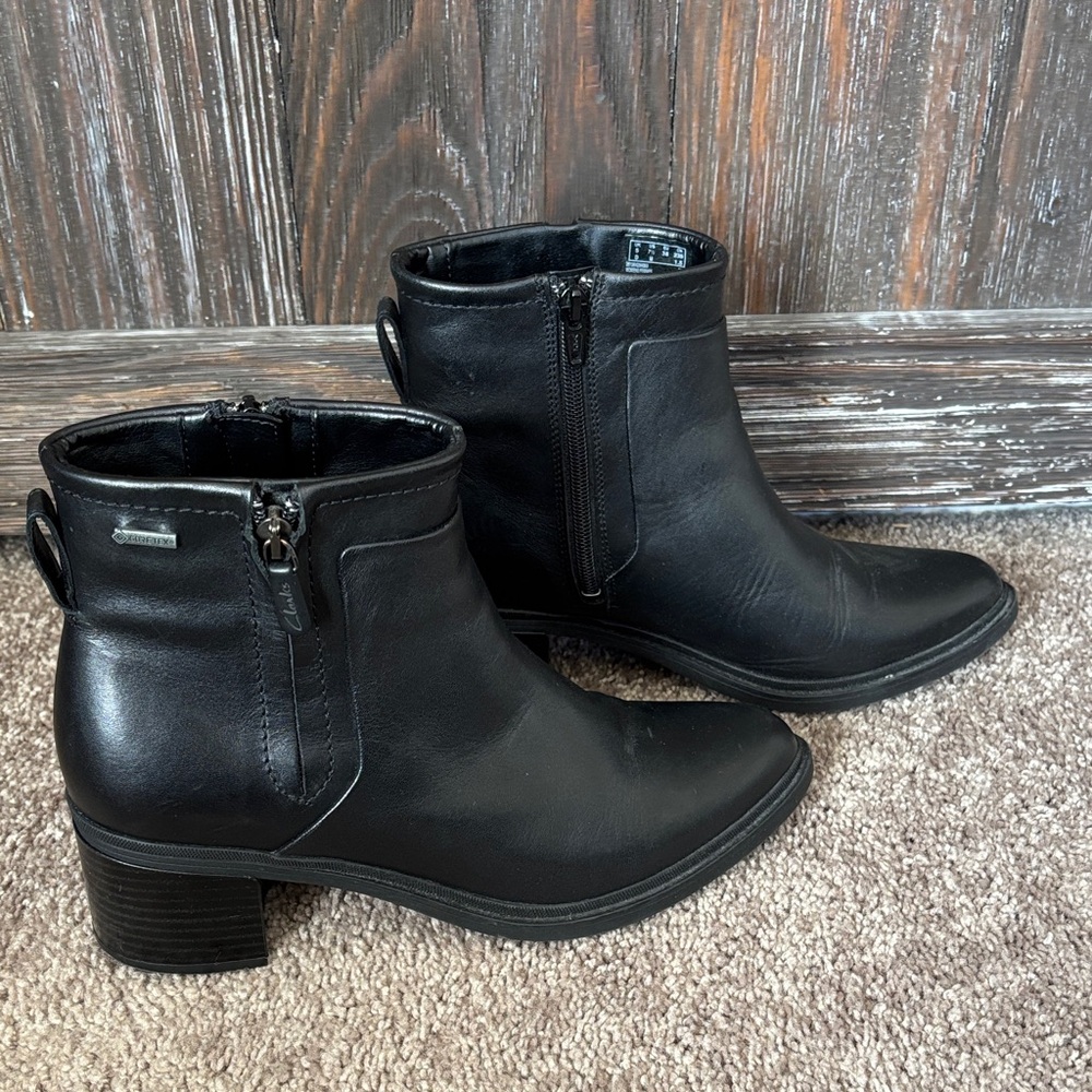 Clarks Black Leather Ankle Booties